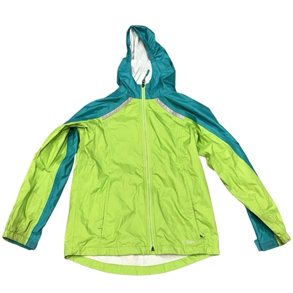 L.L. Bean Discovery Rain Jacket Kids M 10/12 Green/Teal Colorblock Kidcore READ